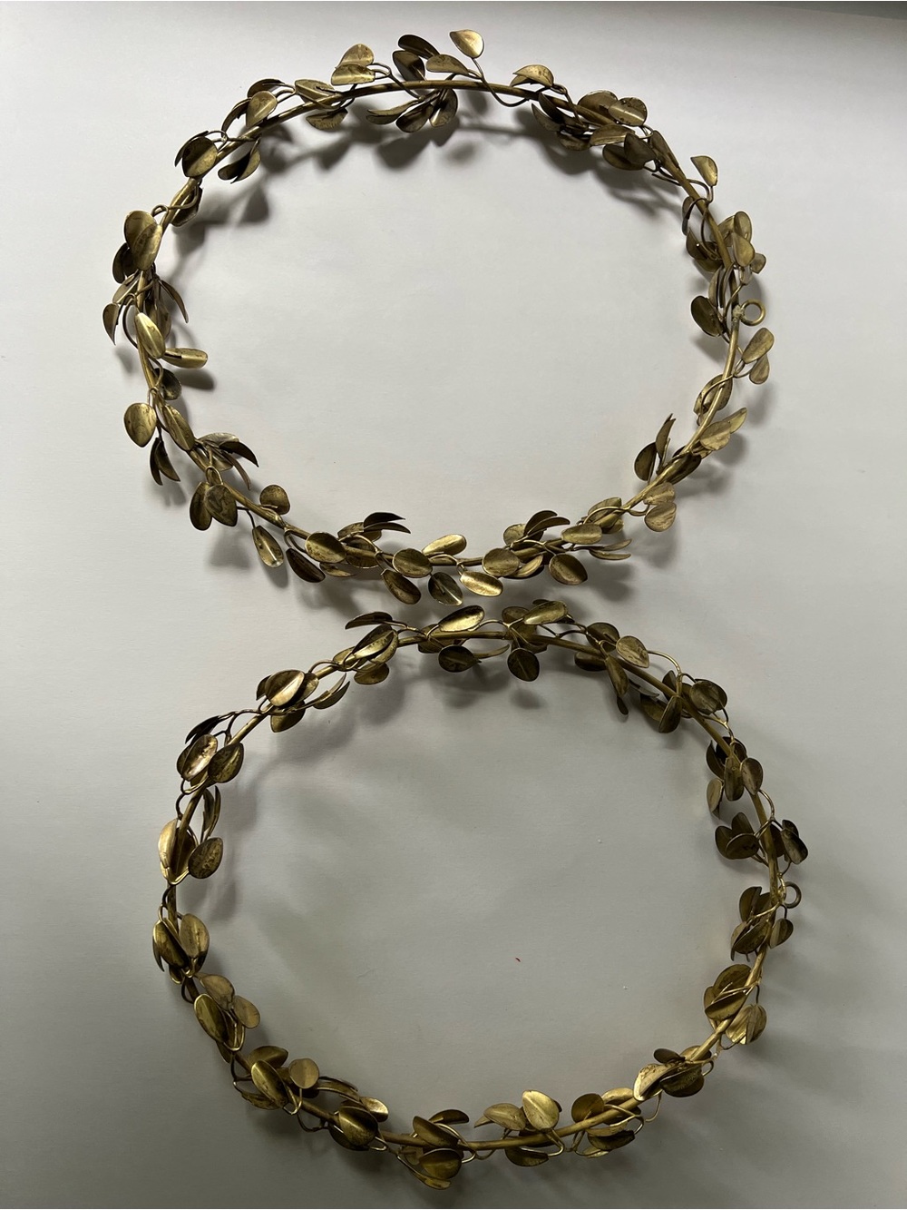 Set of two Gold Leaf Metal Wreath Garland - Decorative Home Accent